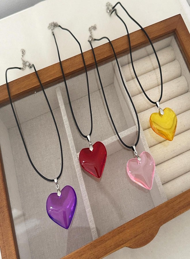 DOLLESS Big Heart Necklace for Women Chunky Glass Puffy Big Heart Pendant Choker Necklace (Red) - Image 4